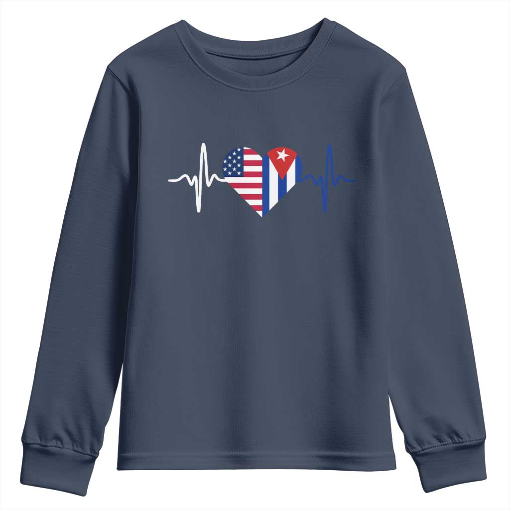 Heartbeat Cuba USA Youth Sweatshirt Cuban American Pride TS12 Navy Print Your Wear
