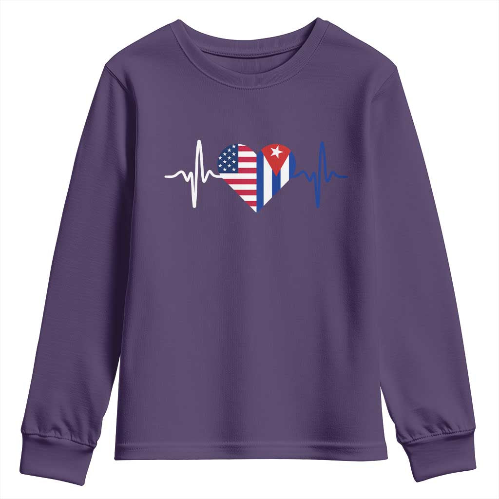 Heartbeat Cuba USA Youth Sweatshirt Cuban American Pride TS12 Purple Print Your Wear