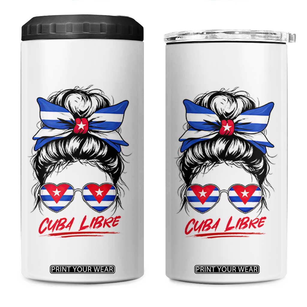 Cuba Libre 4 in 1 Can Cooler Tumbler Messy Bun Cuban Woman Sunglasses TS12 One Size: 16 oz White Print Your Wear