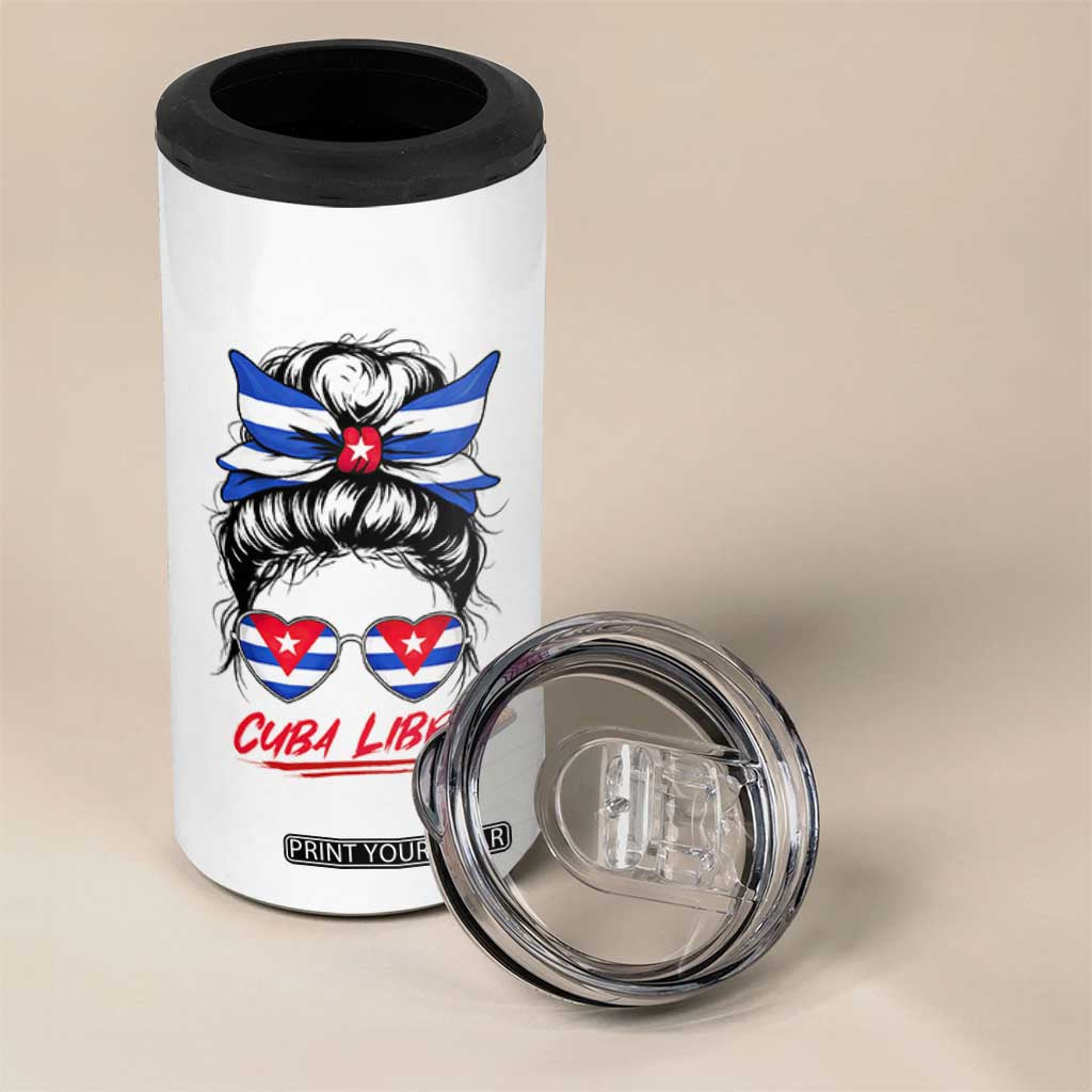 Cuba Libre 4 in 1 Can Cooler Tumbler Messy Bun Cuban Woman Sunglasses TS12 Print Your Wear
