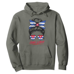 Cuba Libre Hoodie Messy Bun Cuban Woman Sunglasses TS12 Military Green Print Your Wear