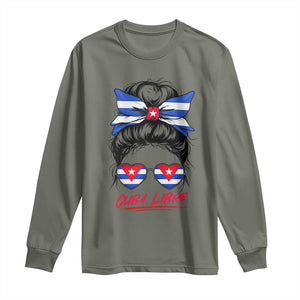 Cuba Libre Long Sleeve Shirt Messy Bun Cuban Woman Sunglasses TS12 Military Green Print Your Wear