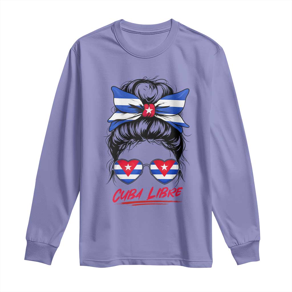 Cuba Libre Long Sleeve Shirt Messy Bun Cuban Woman Sunglasses TS12 Violet Print Your Wear