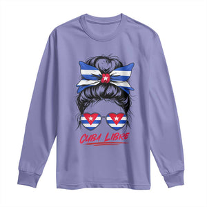 Cuba Libre Long Sleeve Shirt Messy Bun Cuban Woman Sunglasses TS12 Violet Print Your Wear