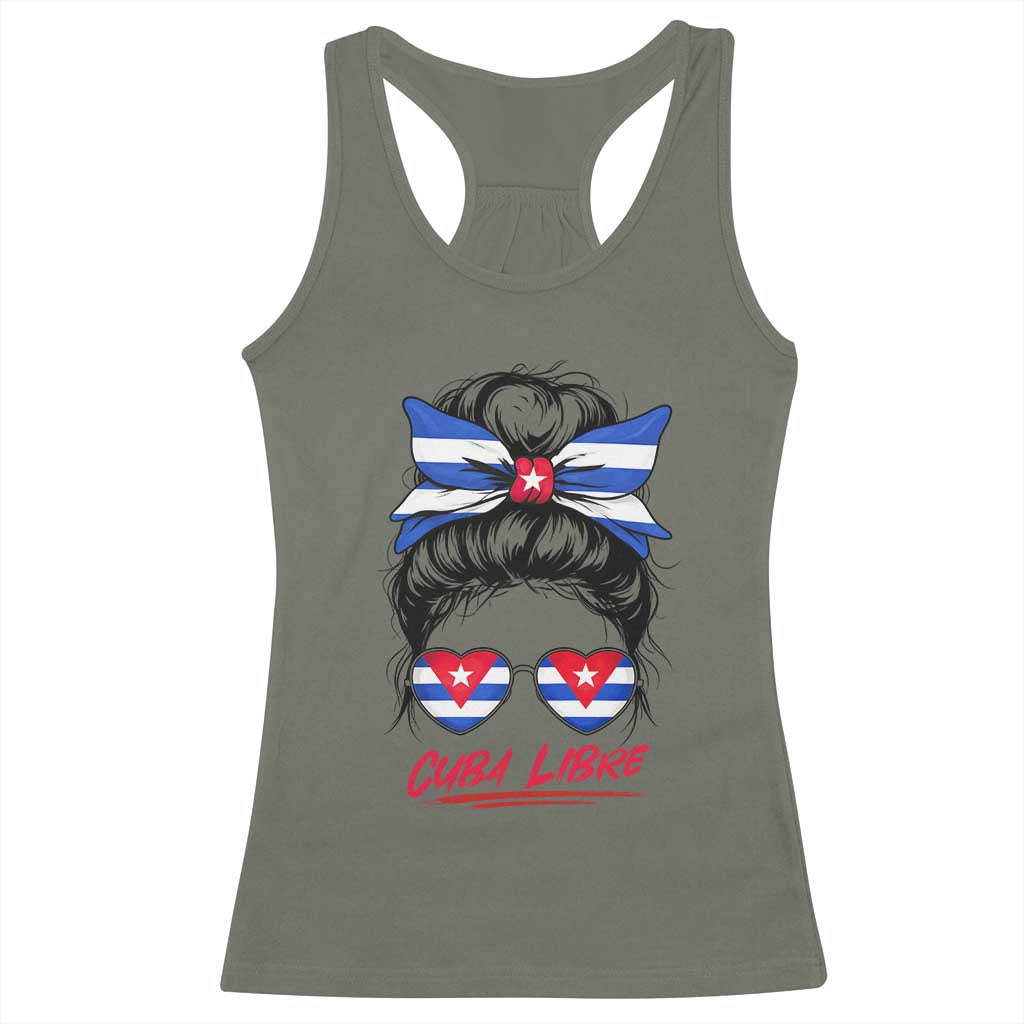 Cuba Libre Racerback Tank Top Messy Bun Cuban Woman Sunglasses TS12 Military Green Print Your Wear