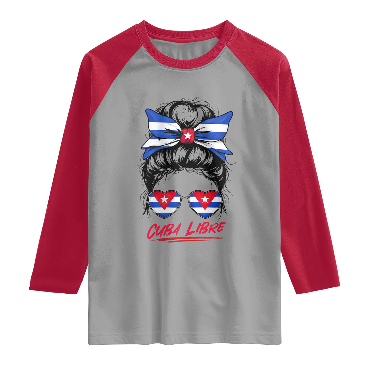 Cuba Libre Raglan Shirt Messy Bun Cuban Woman Sunglasses TS12 Sport Gray Red Print Your Wear