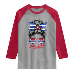 Cuba Libre Raglan Shirt Messy Bun Cuban Woman Sunglasses TS12 Sport Gray Red Print Your Wear