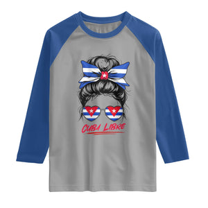 Cuba Libre Raglan Shirt Messy Bun Cuban Woman Sunglasses TS12 Sport Gray Royal Print Your Wear