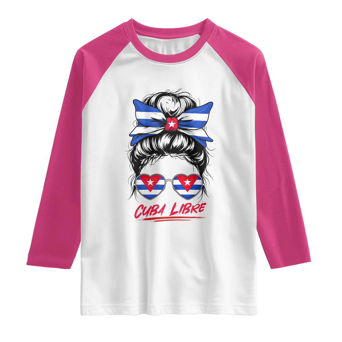 Cuba Libre Raglan Shirt Messy Bun Cuban Woman Sunglasses TS12 White Heliconia Print Your Wear