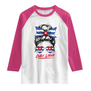 Cuba Libre Raglan Shirt Messy Bun Cuban Woman Sunglasses TS12 White Heliconia Print Your Wear