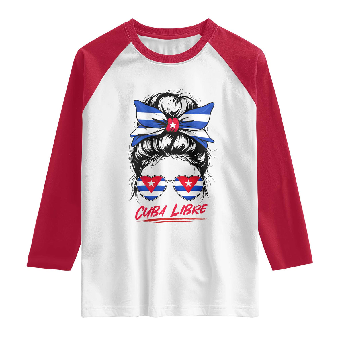 Cuba Libre Raglan Shirt Messy Bun Cuban Woman Sunglasses TS12 White Red Print Your Wear