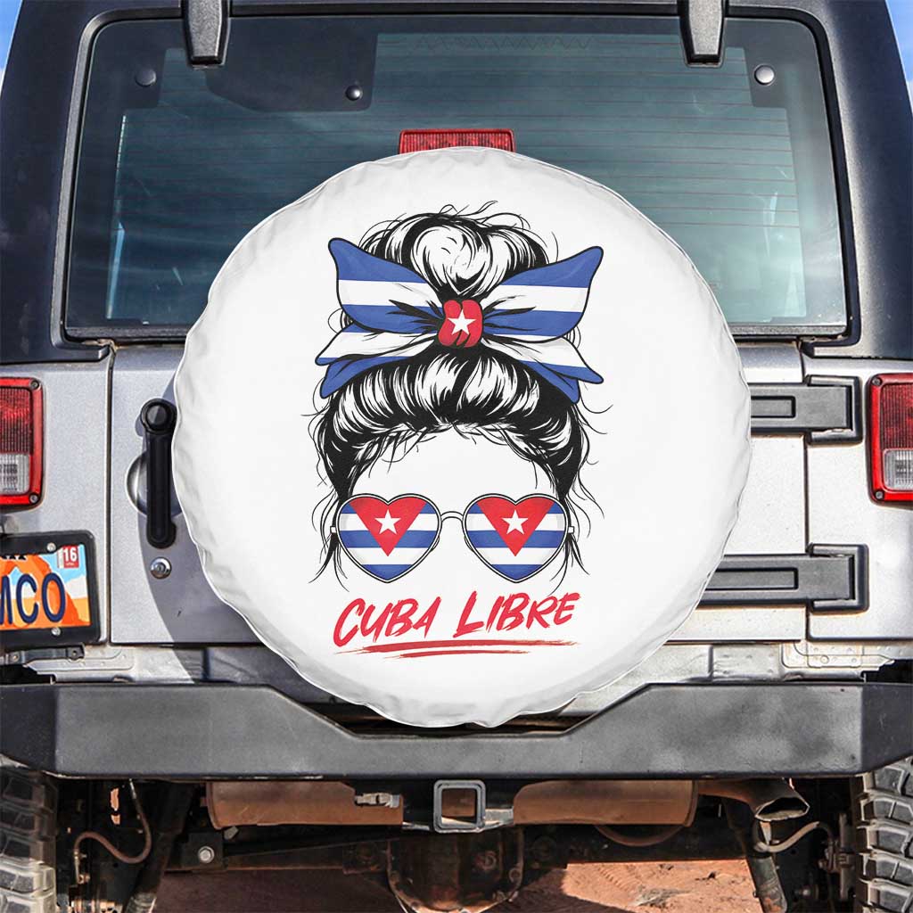 Cuba Libre Spare Tire Cover Messy Bun Cuban Woman Sunglasses TS12 No hole White Print Your Wear