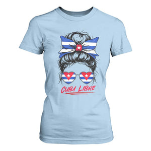 Cuba Libre T Shirt For Women Messy Bun Cuban Woman Sunglasses TS12 Light Blue Print Your Wear