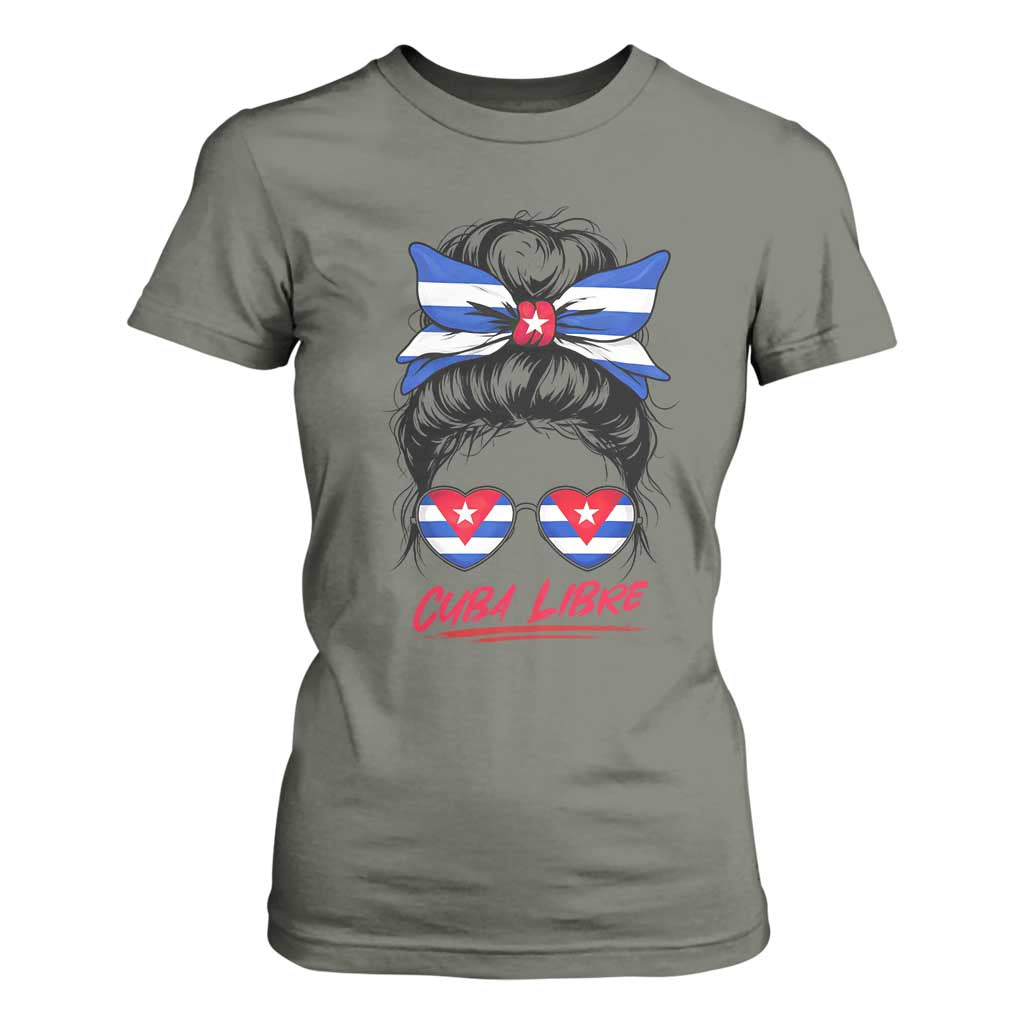 Cuba Libre T Shirt For Women Messy Bun Cuban Woman Sunglasses TS12 Military Green Print Your Wear