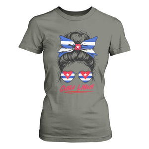 Cuba Libre T Shirt For Women Messy Bun Cuban Woman Sunglasses TS12 Military Green Print Your Wear