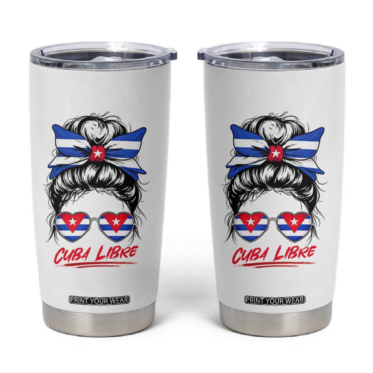 Cuba Libre Tumbler Cup Messy Bun Cuban Woman Sunglasses TS12 White Print Your Wear
