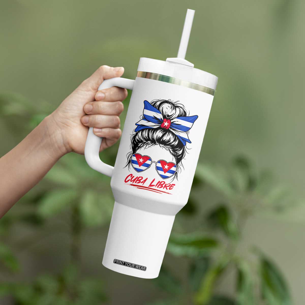 Cuba Libre Tumbler With Handle Messy Bun Cuban Woman Sunglasses TS12 Print Your Wear