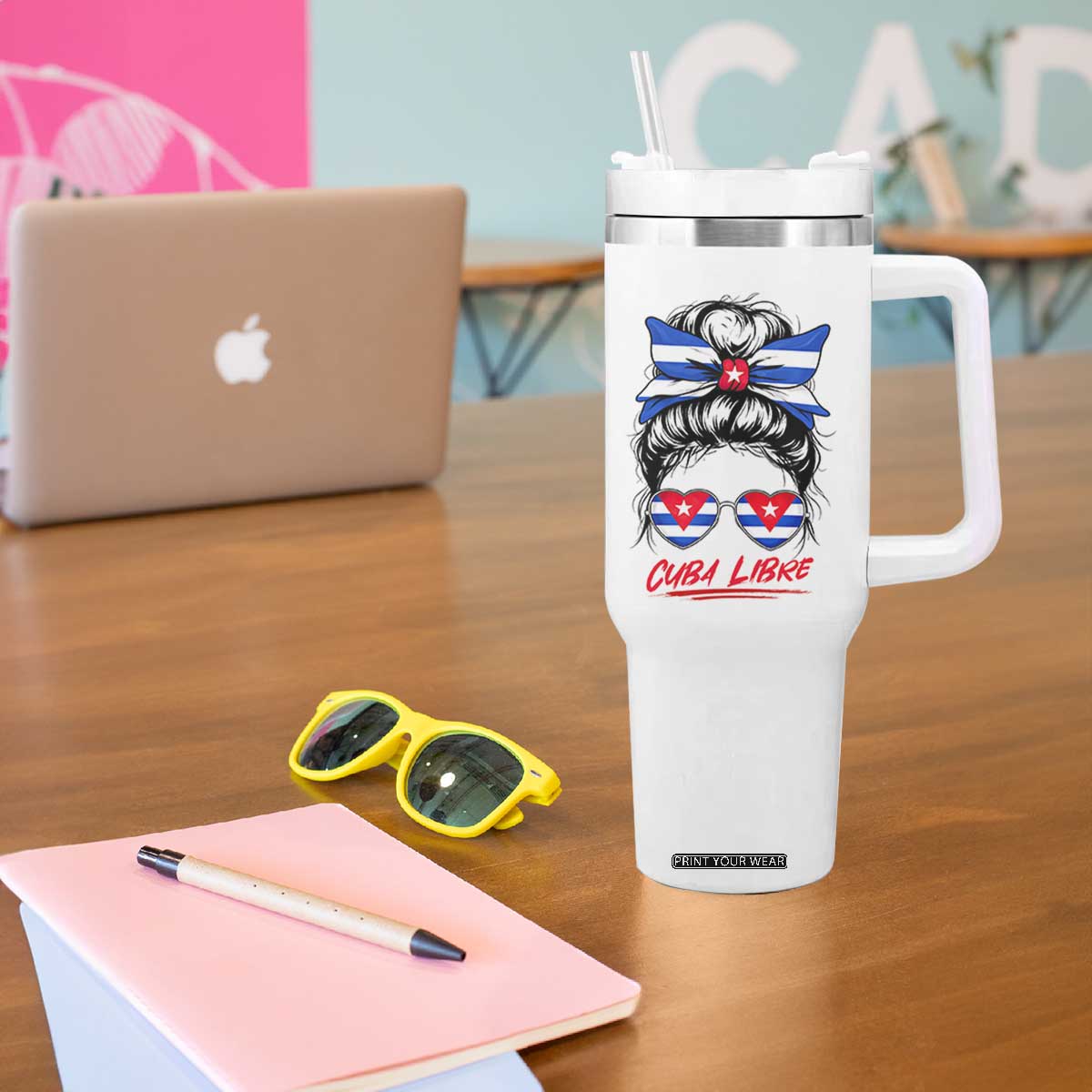 Cuba Libre Tumbler With Handle Messy Bun Cuban Woman Sunglasses TS12 Print Your Wear