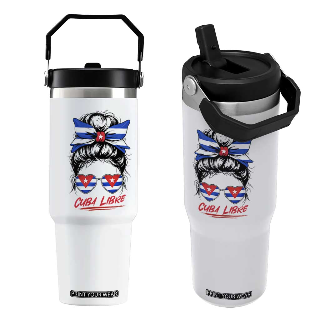 Cuba Libre Flip Straw Tumbler Messy Bun Cuban Woman Sunglasses TS12 One Size: 30 oz White Print Your Wear