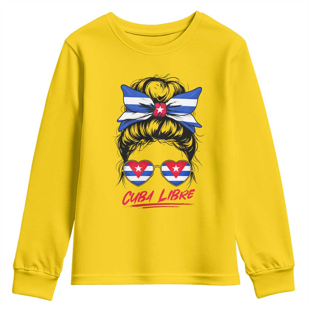 Cuba Libre Youth Sweatshirt Messy Bun Cuban Woman Sunglasses TS12 Daisy Print Your Wear