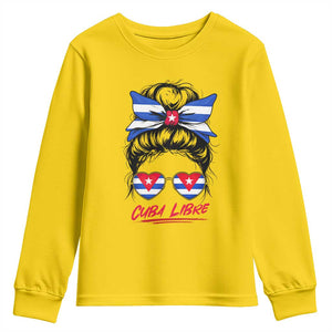 Cuba Libre Youth Sweatshirt Messy Bun Cuban Woman Sunglasses TS12 Daisy Print Your Wear