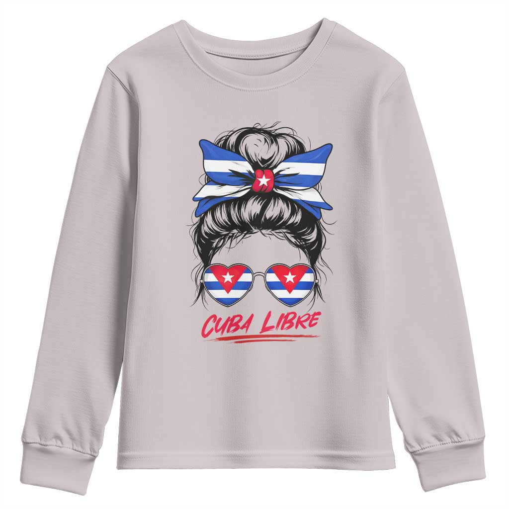 Cuba Libre Youth Sweatshirt Messy Bun Cuban Woman Sunglasses TS12 Ice Gray Print Your Wear