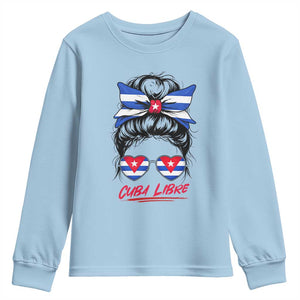 Cuba Libre Youth Sweatshirt Messy Bun Cuban Woman Sunglasses TS12 Light Blue Print Your Wear