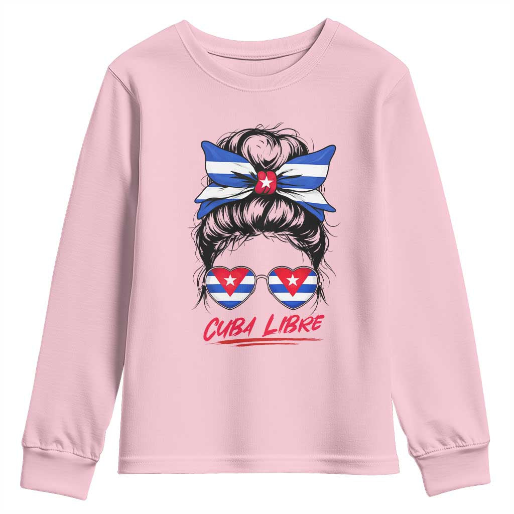 Cuba Libre Youth Sweatshirt Messy Bun Cuban Woman Sunglasses TS12 Light Pink Print Your Wear