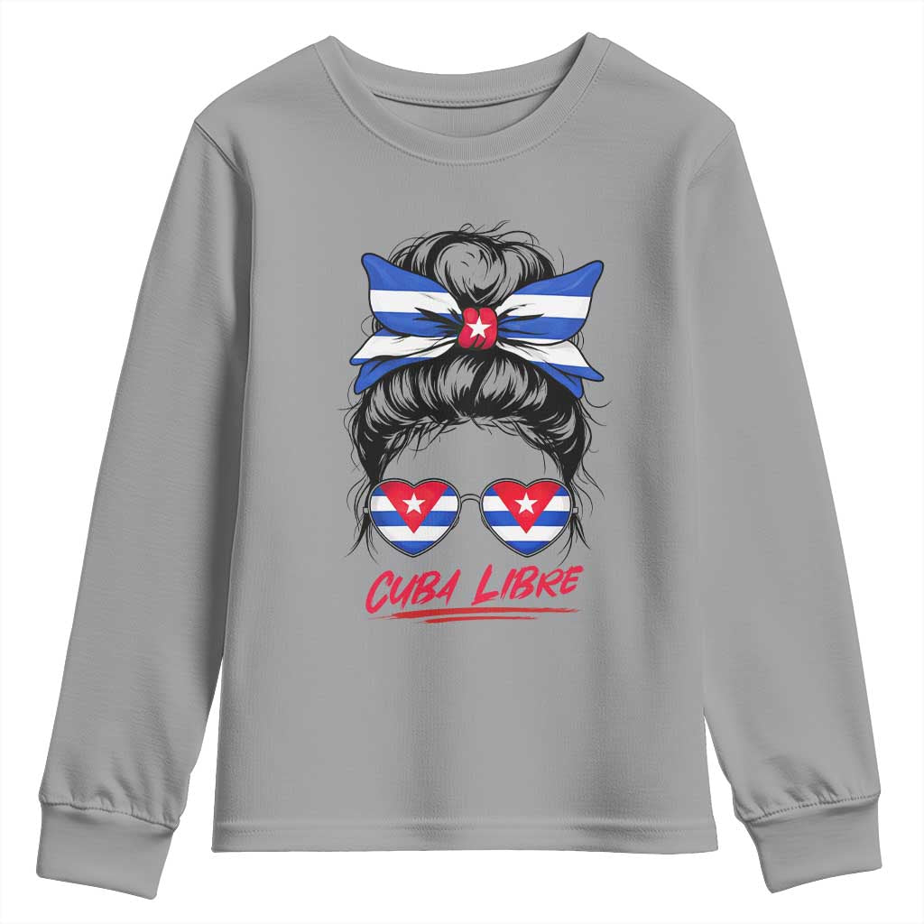 Cuba Libre Youth Sweatshirt Messy Bun Cuban Woman Sunglasses TS12 Sport Gray Print Your Wear