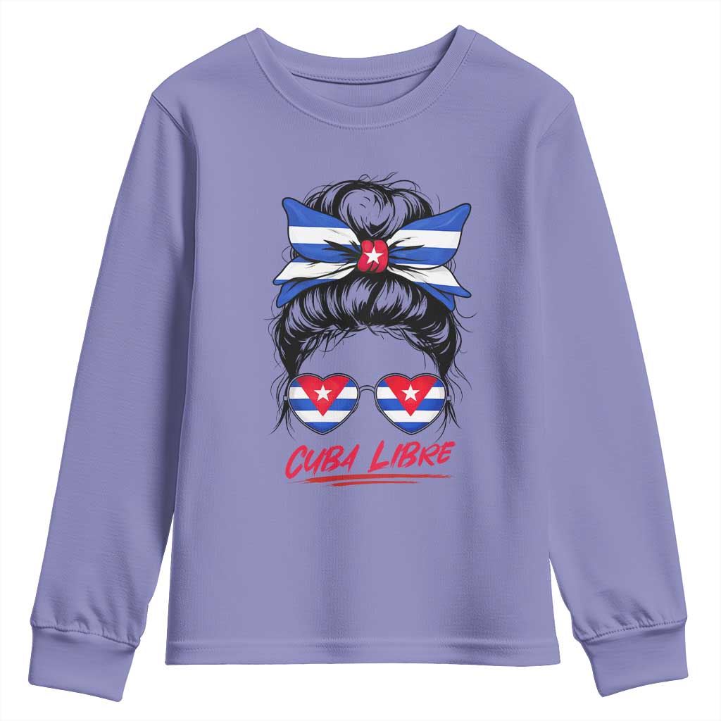 Cuba Libre Youth Sweatshirt Messy Bun Cuban Woman Sunglasses TS12 Violet Print Your Wear