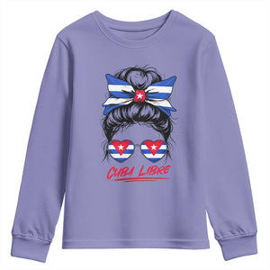 Cuba Libre Youth Sweatshirt Messy Bun Cuban Woman Sunglasses TS12 Violet Print Your Wear