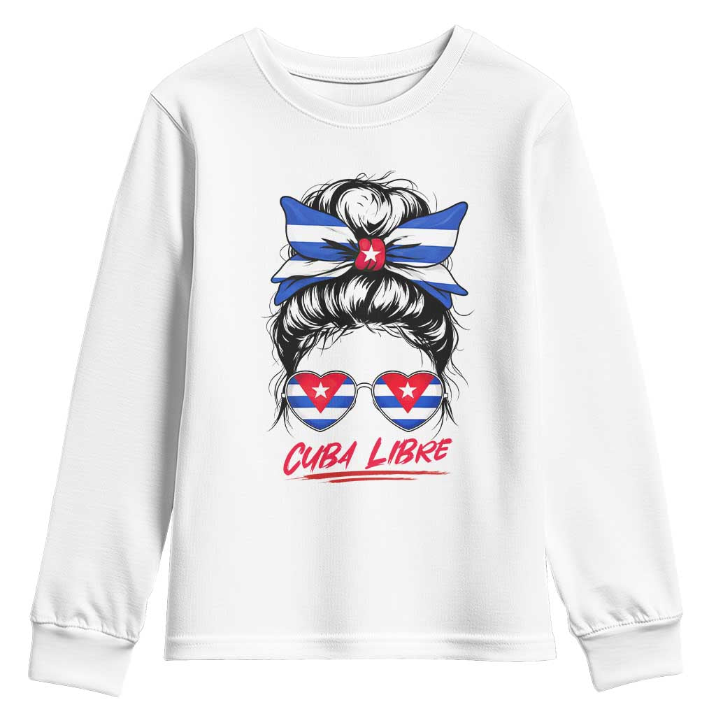 Cuba Libre Youth Sweatshirt Messy Bun Cuban Woman Sunglasses TS12 White Print Your Wear