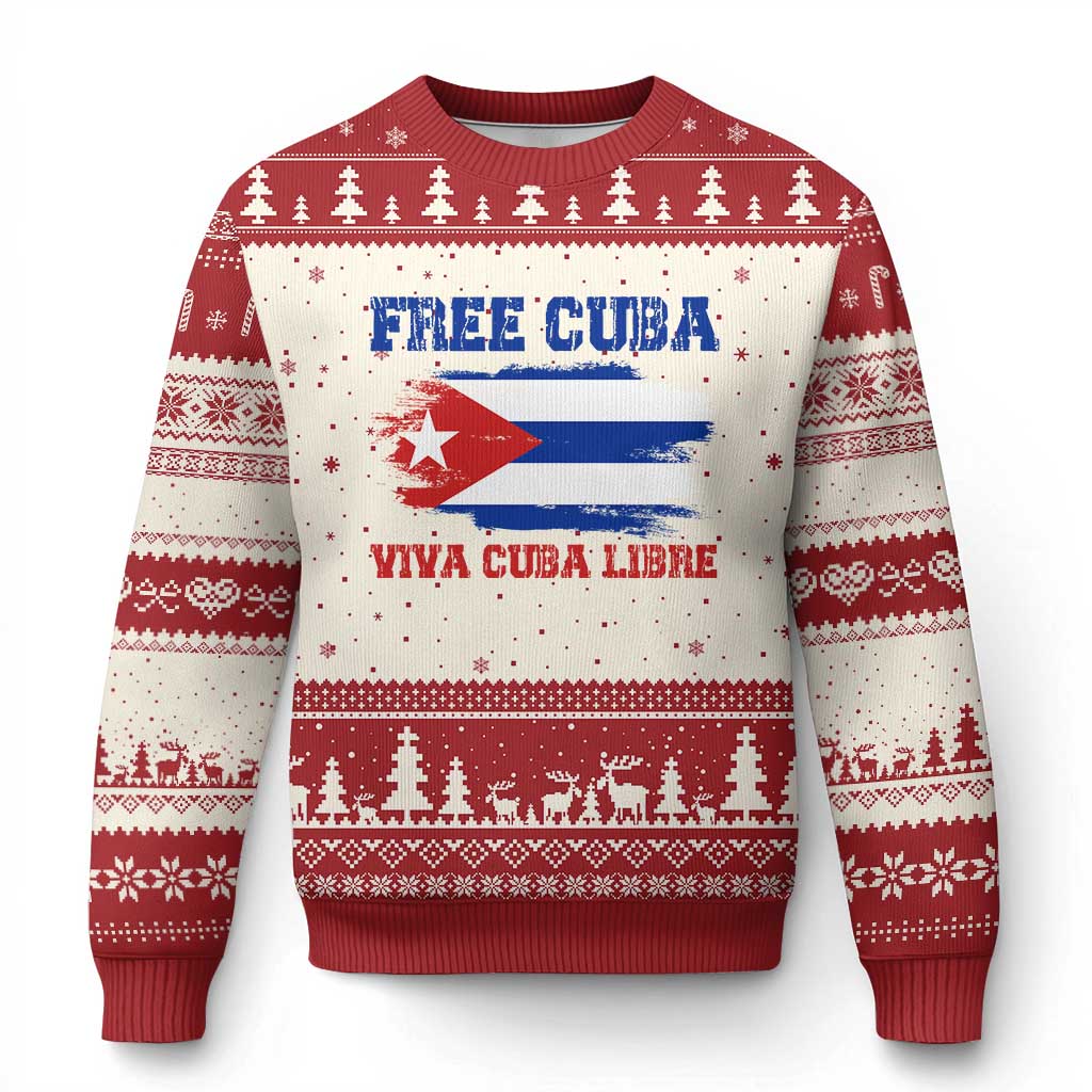 Cuban American Pride Ugly Christmas Sweater Freedom For Cuba TS12 Beige Red Print Your Wear