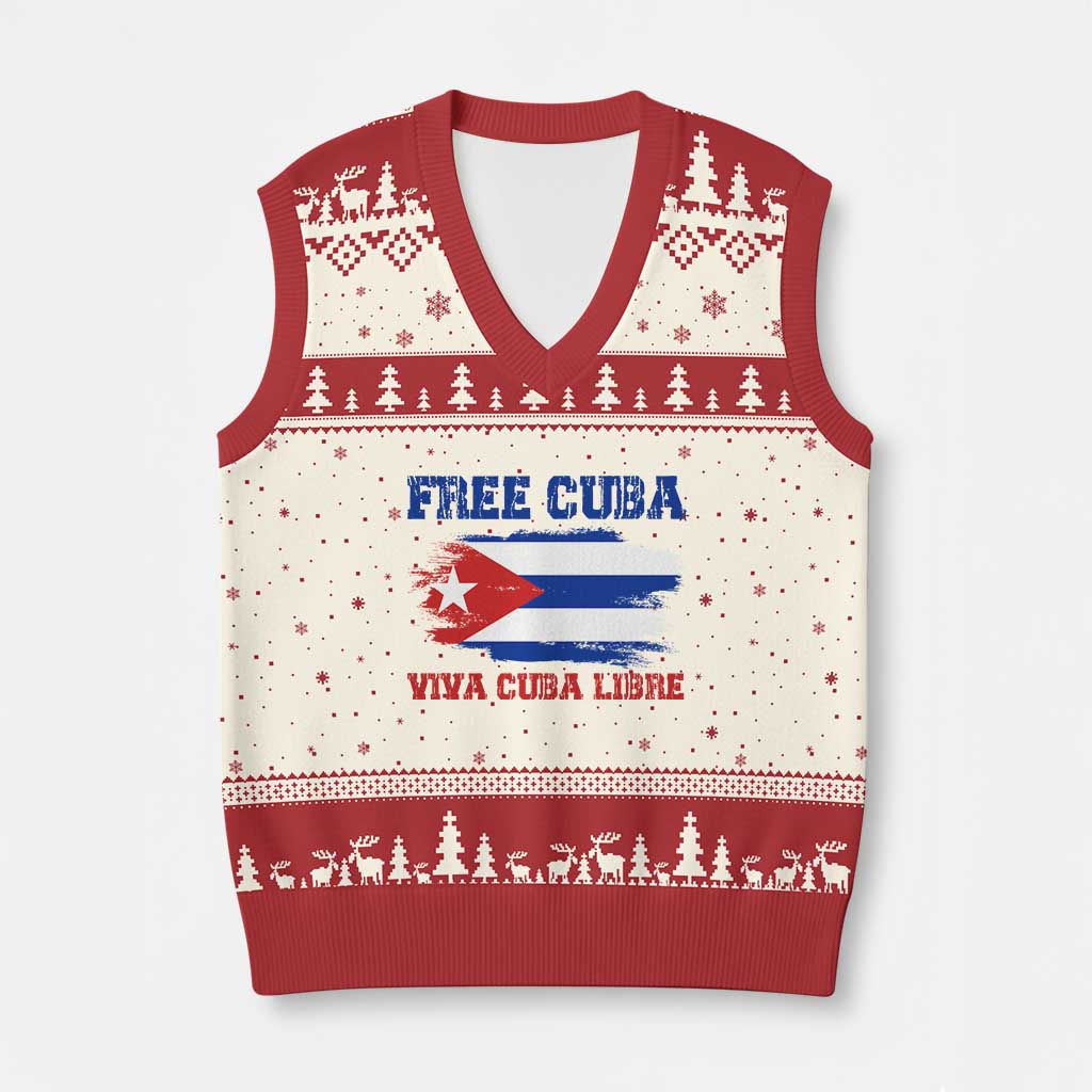 Cuban American Pride V-Neck Knit Sweater Vest Freedom For Cuba TS12 Beige Red Print Your Wear