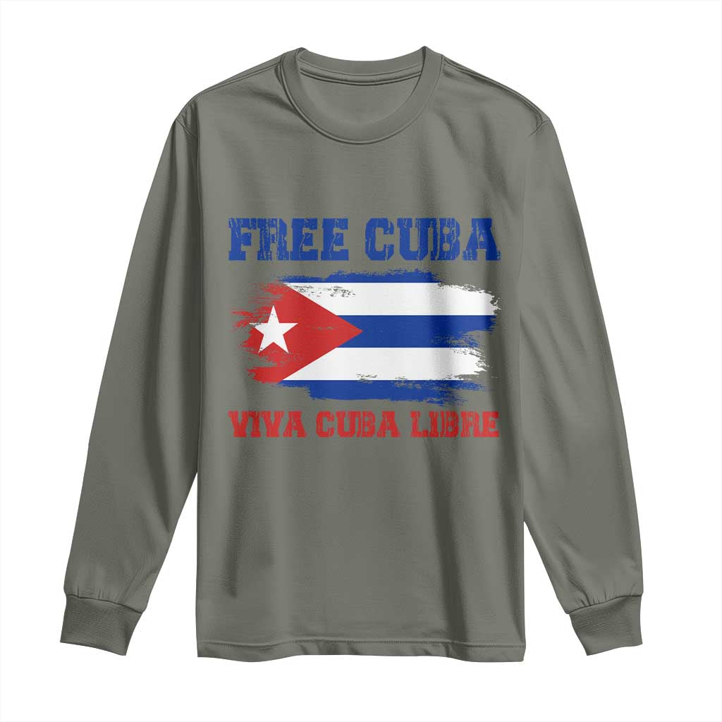 Cuban American Pride Long Sleeve Shirt Freedom For Cuba TS12 Military Green Print Your Wear