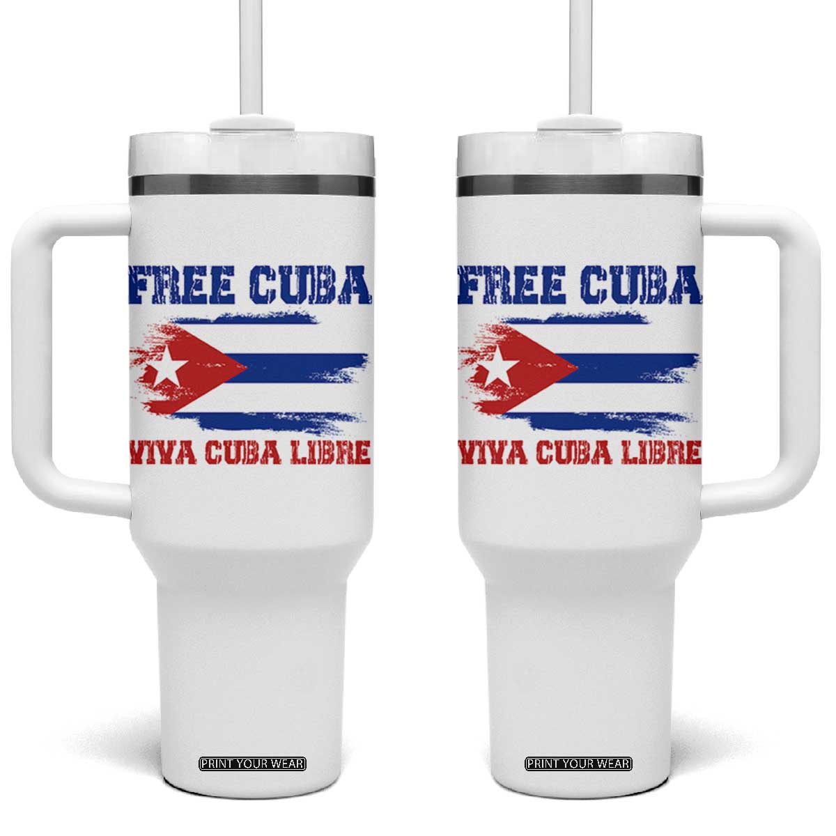 Cuban American Pride Tumbler With Handle Freedom For Cuba TS12 One Size: 40 oz White Print Your Wear