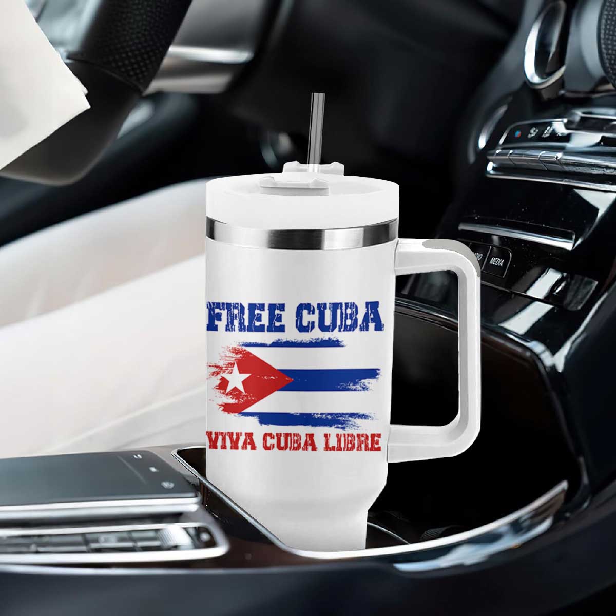 Cuban American Pride Tumbler With Handle Freedom For Cuba TS12 Print Your Wear