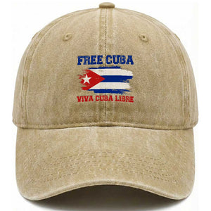 Cuban American Pride Washed Cotton Baseball Cap Freedom For Cuba TS12 Washed Cap Universal Fit Khaki Print Your Wear