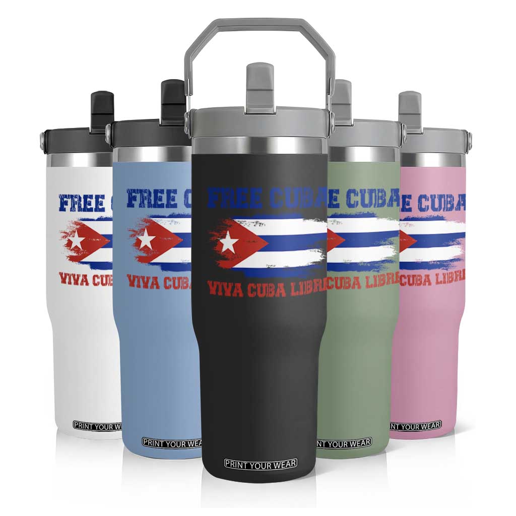 Cuban American Pride Flip Straw Tumbler Freedom For Cuba TS12 Print Your Wear