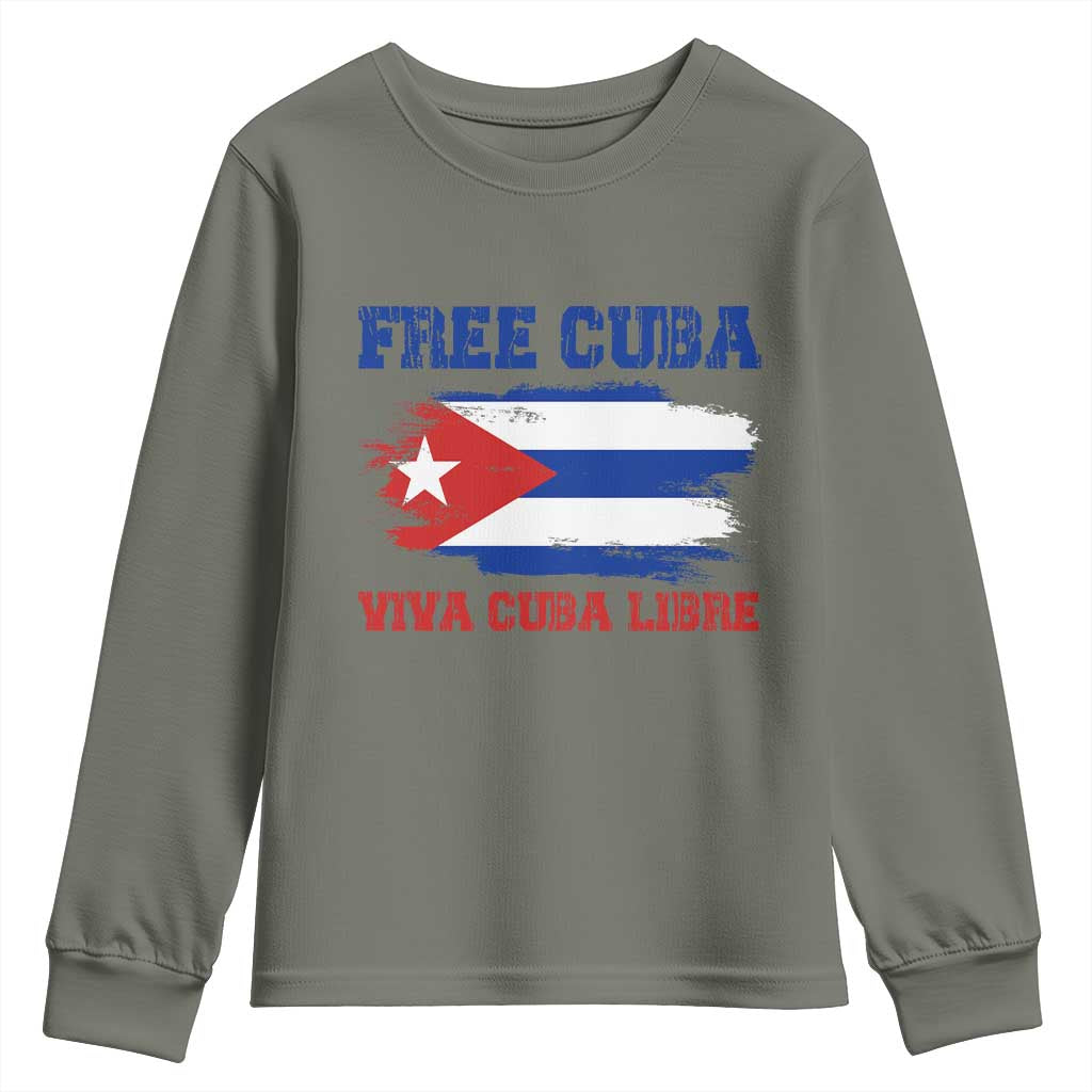 Cuban American Pride Youth Sweatshirt Freedom For Cuba TS12 Military Green Print Your Wear
