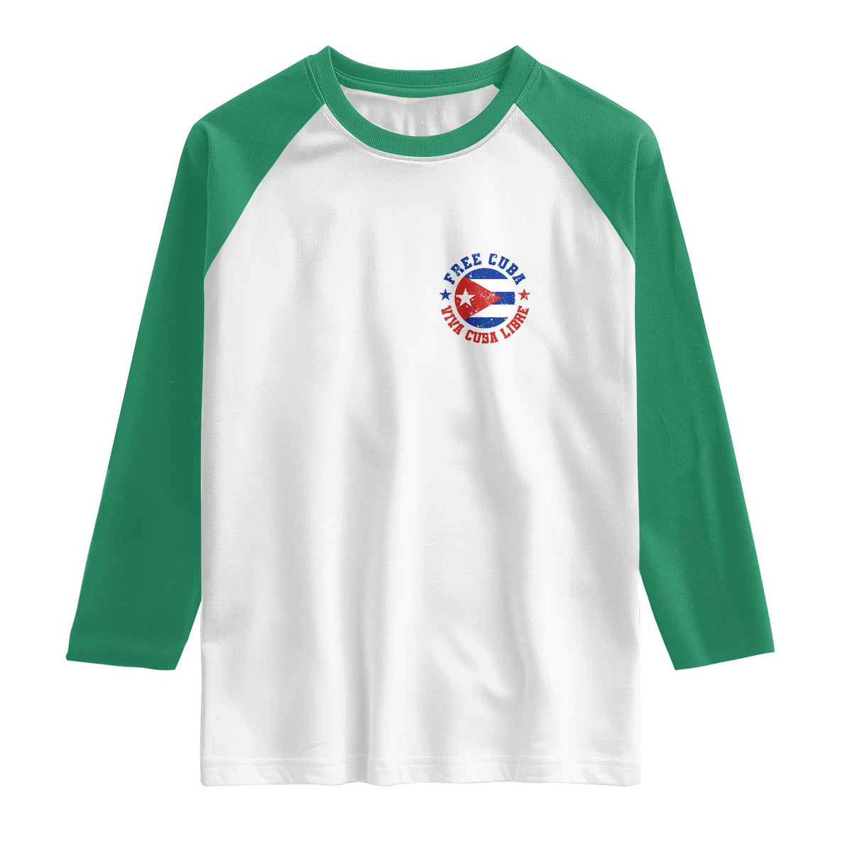 Free Cuba Viva Cuba Libre Raglan Shirt SOS Cuba Energy Crisis TS12 White Kelly Green Print Your Wear