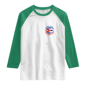 Free Cuba Viva Cuba Libre Raglan Shirt SOS Cuba Energy Crisis TS12 White Kelly Green Print Your Wear