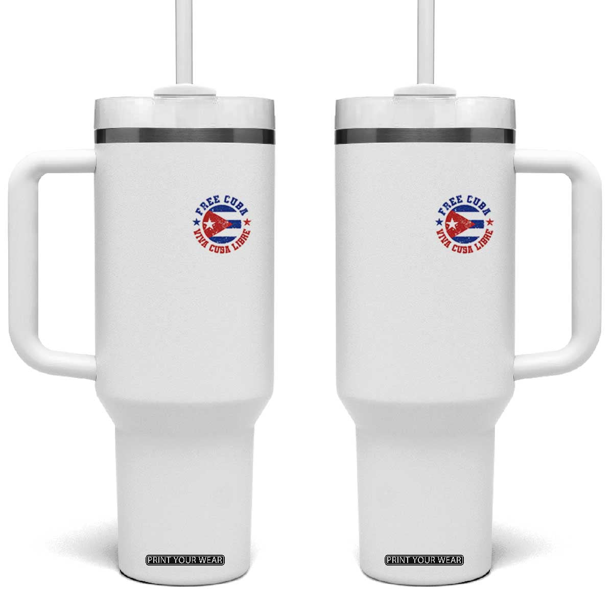 Free Cuba Viva Cuba Libre Tumbler With Handle SOS Cuba Energy Crisis TS12 One Size: 40 oz White Print Your Wear