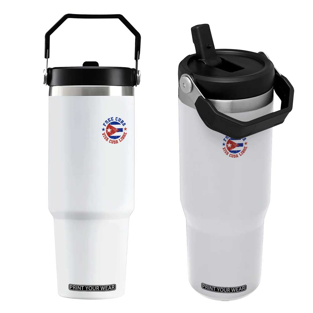 Free Cuba Viva Cuba Libre Flip Straw Tumbler SOS Cuba Energy Crisis TS12 One Size: 30 oz White Print Your Wear