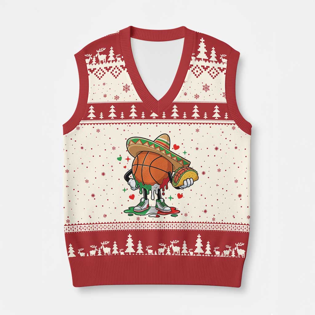 Funny Cinco De Mayo Basketball V-Neck Knit Sweater Vest Mexican Fiesta Party TS12 Beige Red Print Your Wear