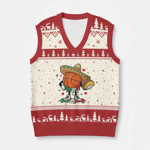 Funny Cinco De Mayo Basketball V-Neck Knit Sweater Vest Mexican Fiesta Party TS12 Beige Red Print Your Wear