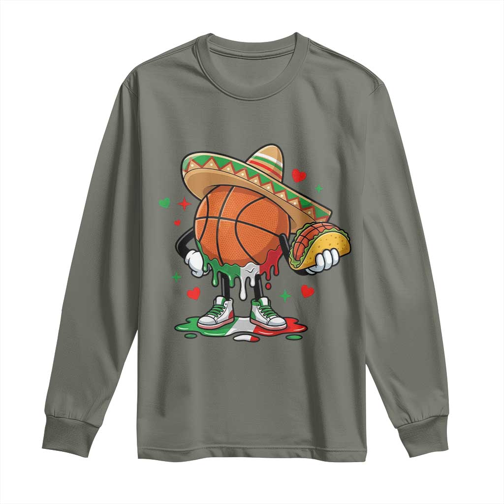 Funny Cinco De Mayo Basketball Long Sleeve Shirt Mexican Fiesta Party TS12 Military Green Print Your Wear