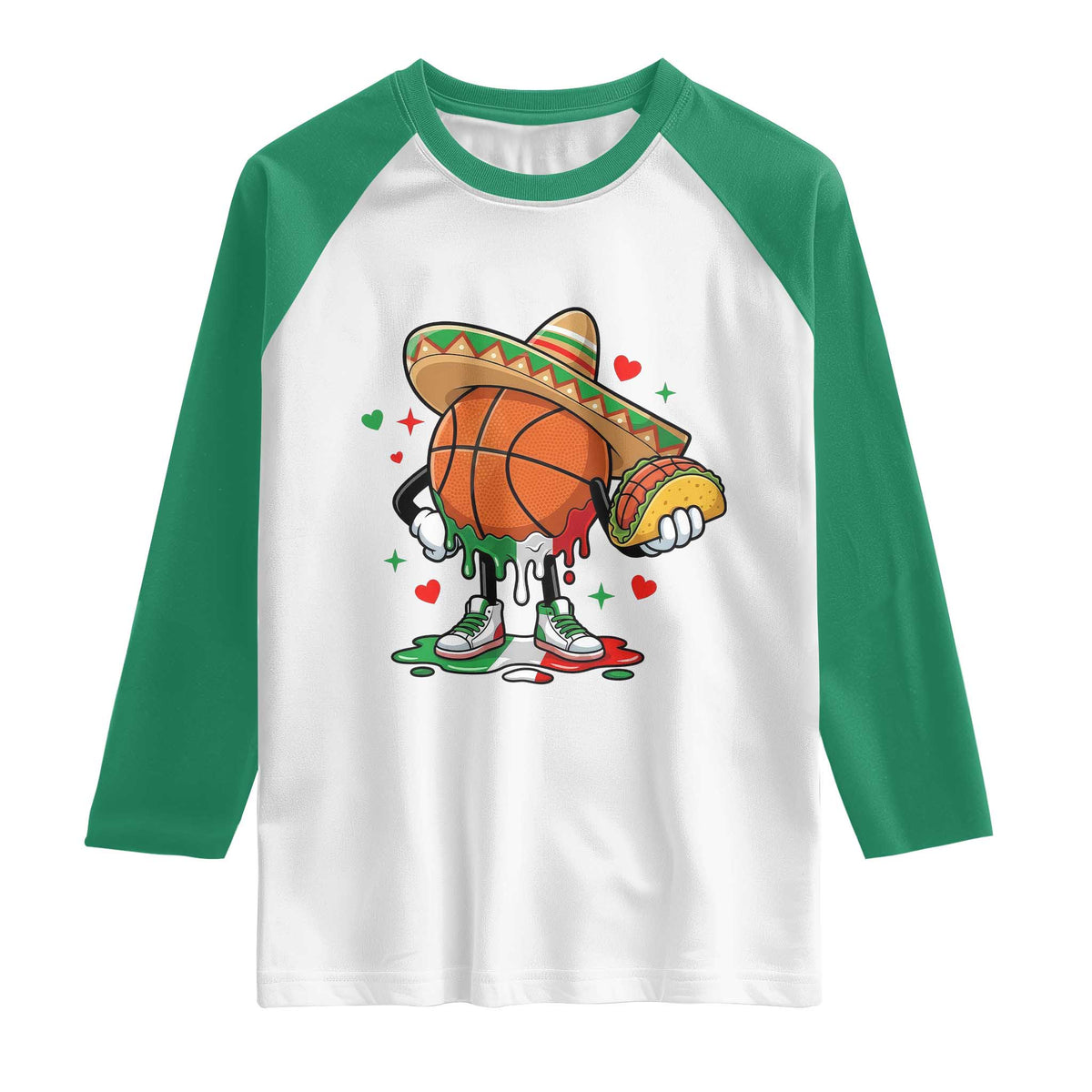 Funny Cinco De Mayo Basketball Raglan Shirt Mexican Fiesta Party TS12 White Kelly Green Print Your Wear
