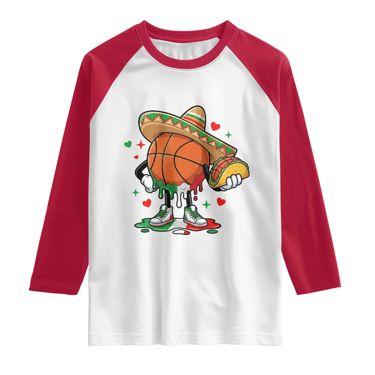 Funny Cinco De Mayo Basketball Raglan Shirt Mexican Fiesta Party TS12 White Red Print Your Wear