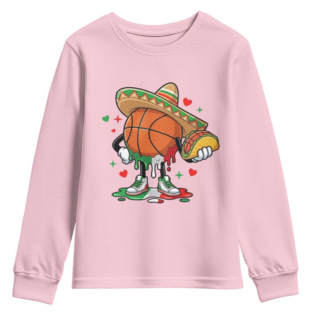 Funny Cinco De Mayo Basketball Youth Sweatshirt Mexican Fiesta Party TS12 Light Pink Print Your Wear
